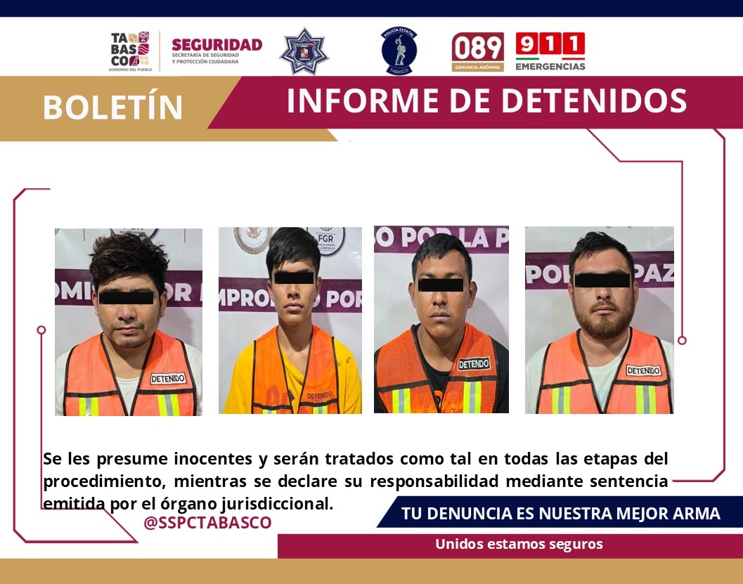 Caen en Comalcalco cuatro presuntos narcomenudistas…