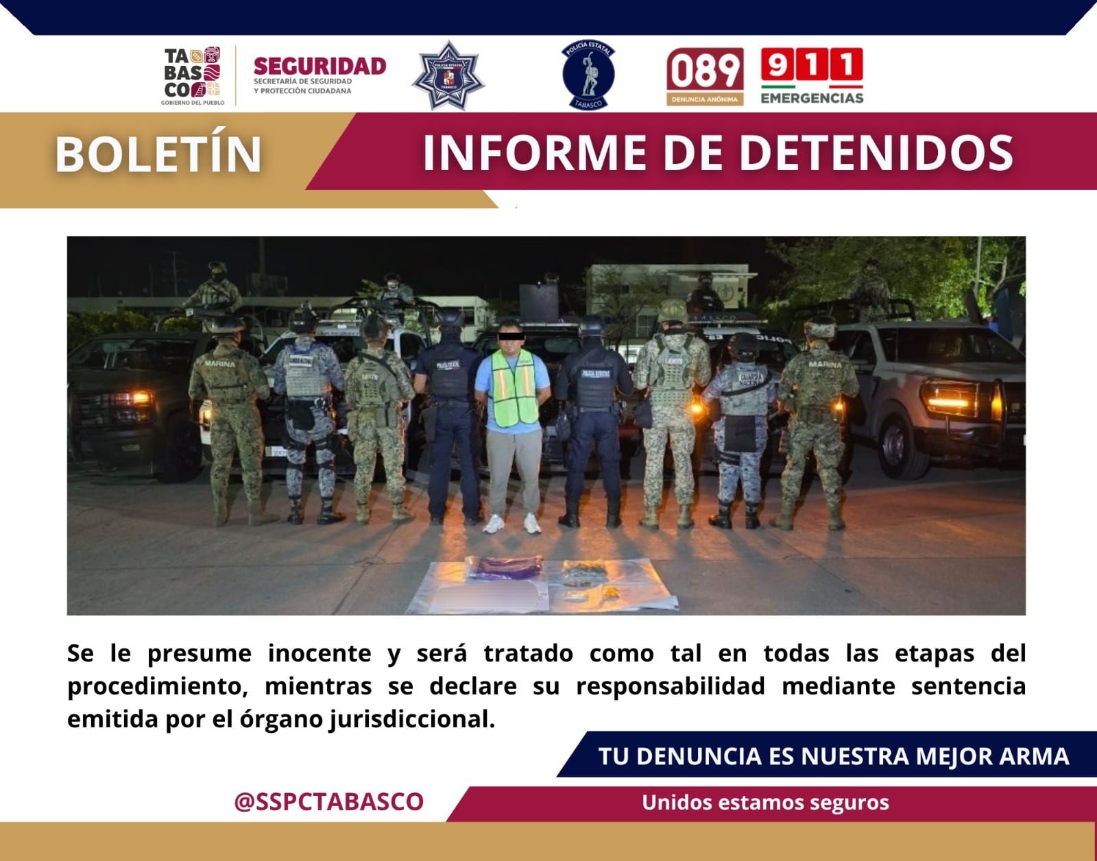 Detiene SSPC a presunto narcomenudista en Ixtacomitán; aseguran drogas y mensaje amenazante