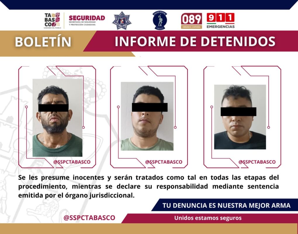 Detienen a tres hombres armados durante operativo de seguridad en Cárdenas