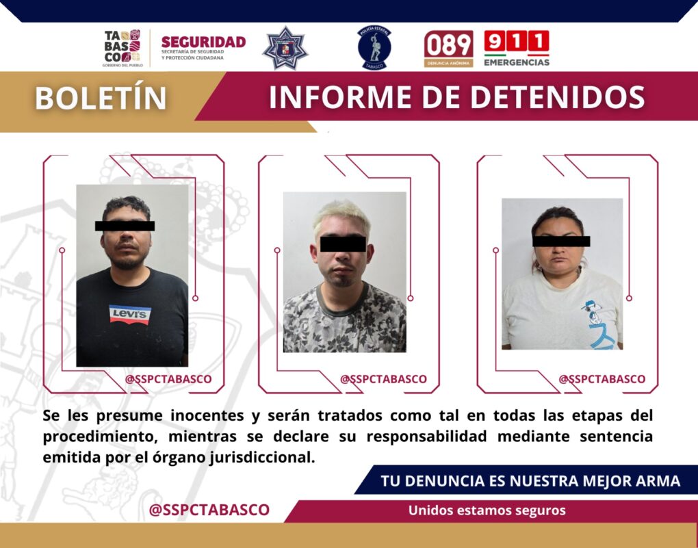 Detienen a tres personas en Atasta de Serra por delitos contra la salud y portación de armas