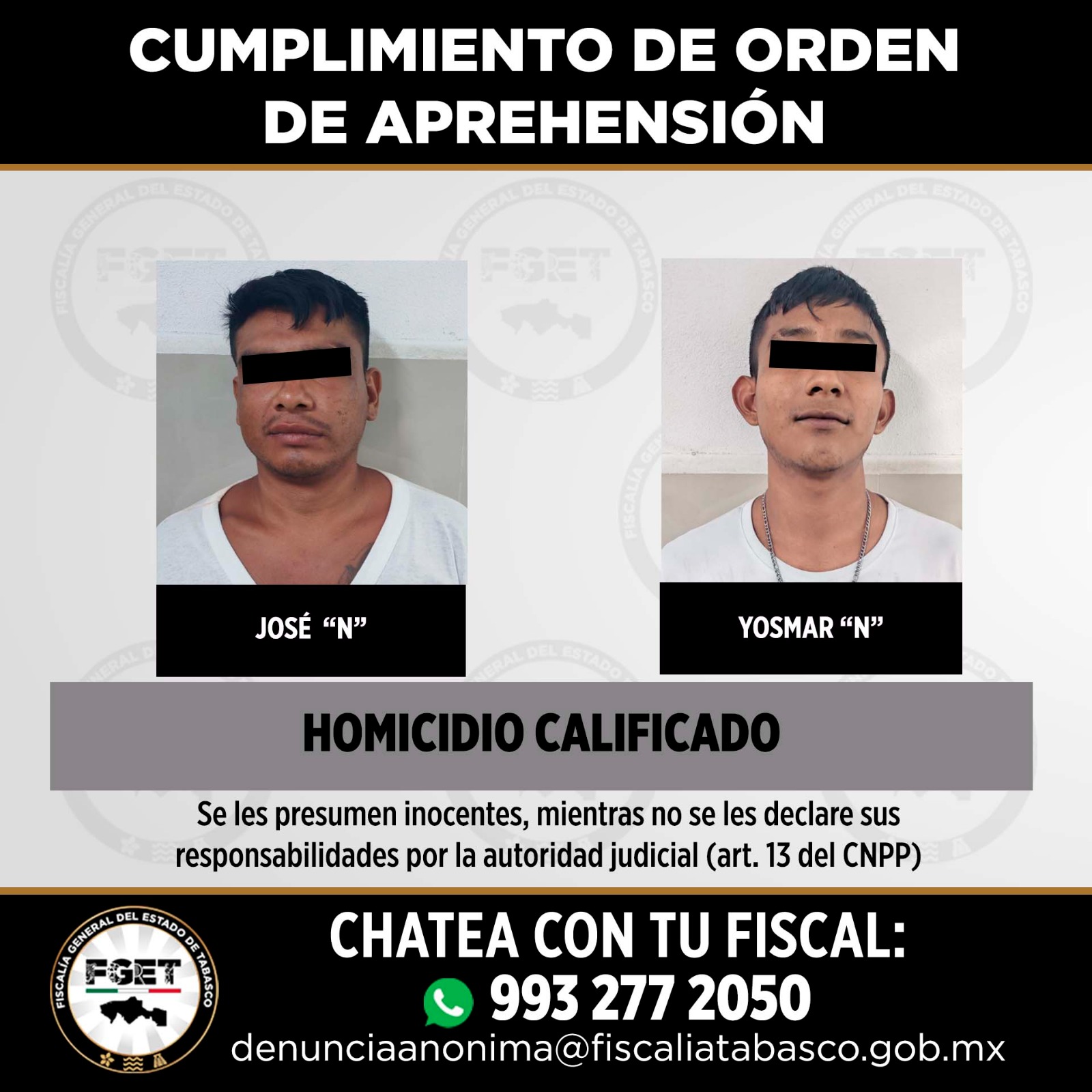Obtiene Fiscalía de Tabasco sentencias condenatorias y vinculaciones a proceso por delitos de alto impacto