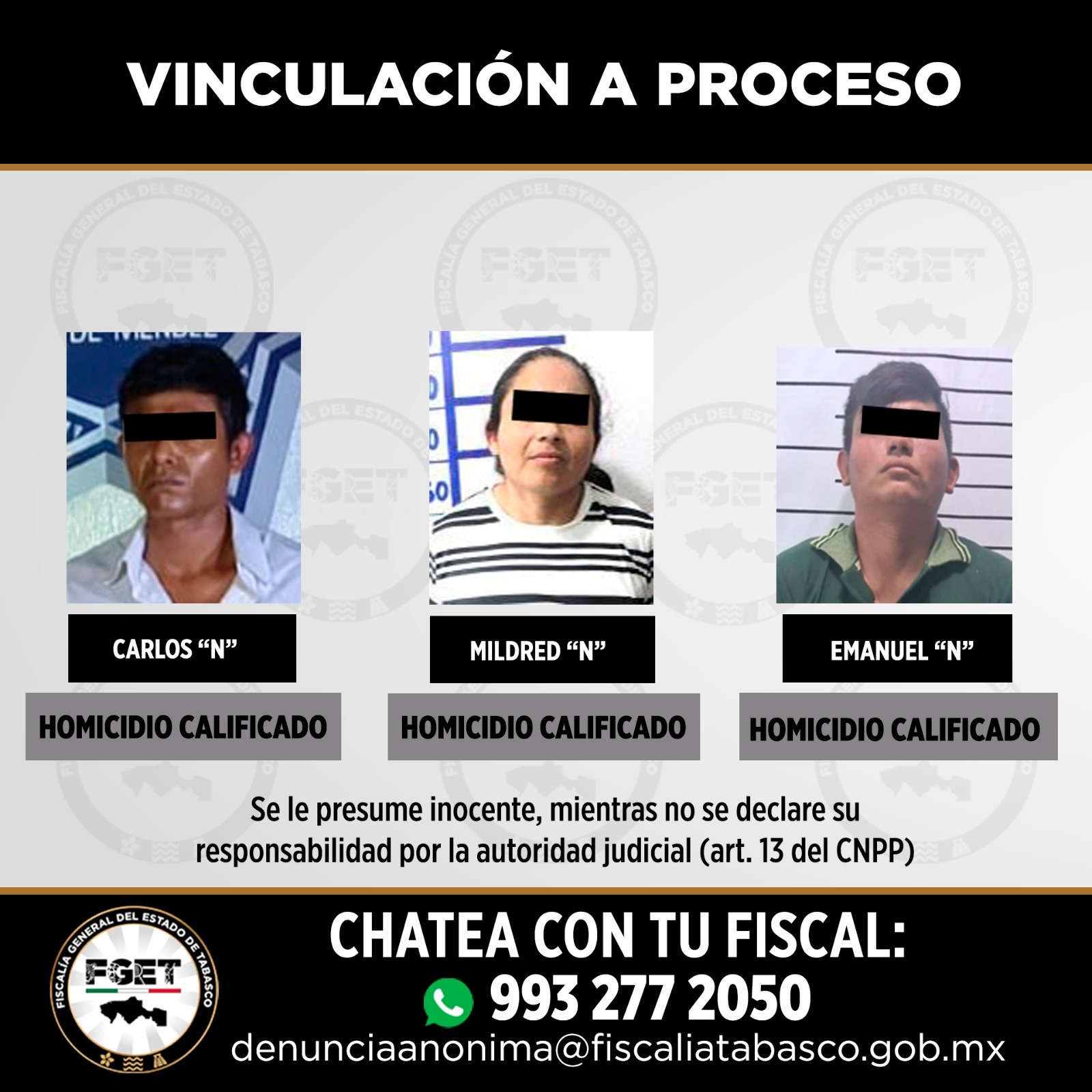 Vinculan a proceso a cinco presuntos integrantes de célula delictiva por homicidio en Nacajuca