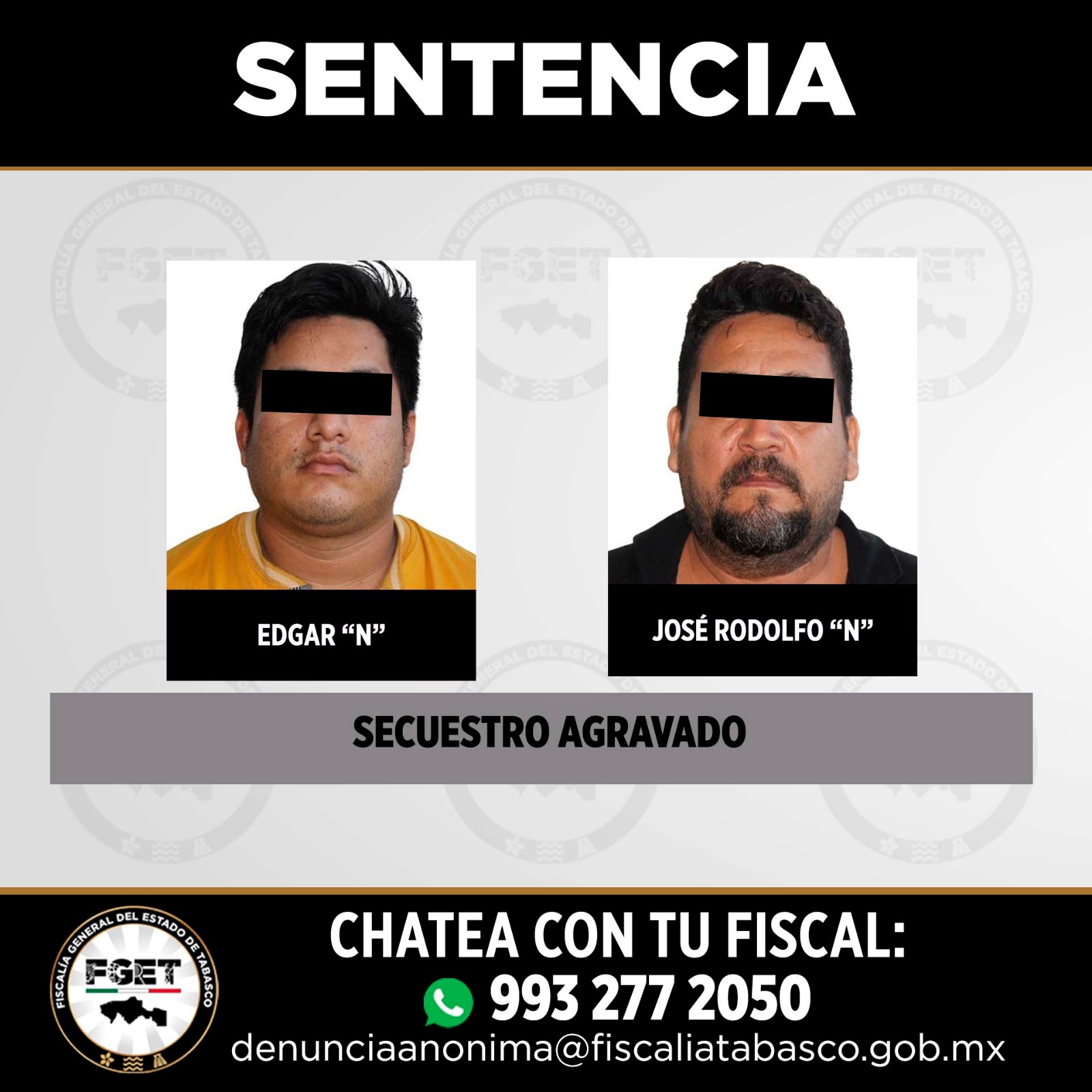 Condenan a 50 años de prisión a dos responsables de secuestro agravado en Tabasco