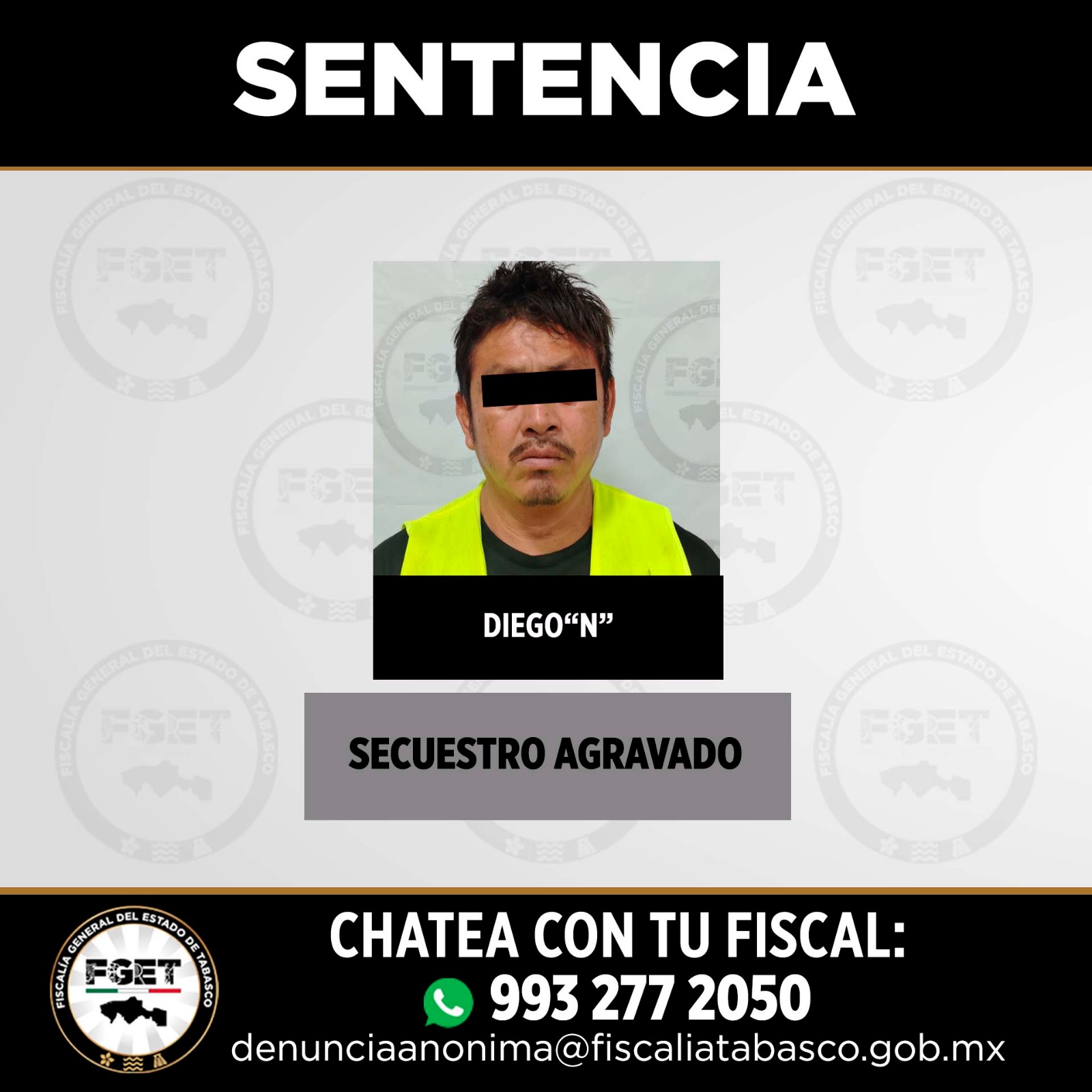 Dictan 50 años de prisión a responsable de secuestro agravado en Huimanguillo