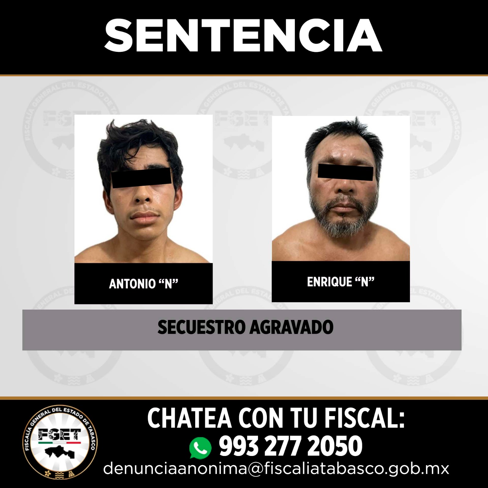 Sentencian a 50 años de prisión a dos responsables de secuestro agravado en Tabasco