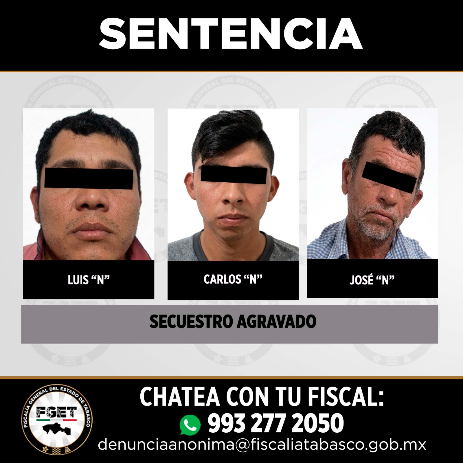 FGET logra sentencias de hasta 60 años de prisión por secuestro agravado y pederastia en Tabasco