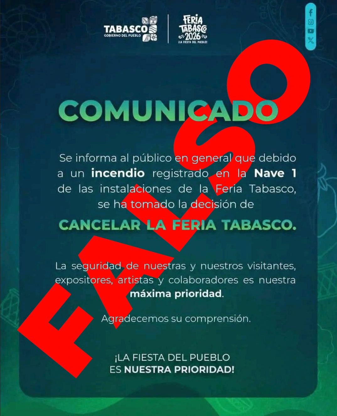 Autoridades llaman a evitar rumores sobre la Feria Tabasco 2026; FGE confirman cinco fallecidos tras incendio en el Parque Tabasco