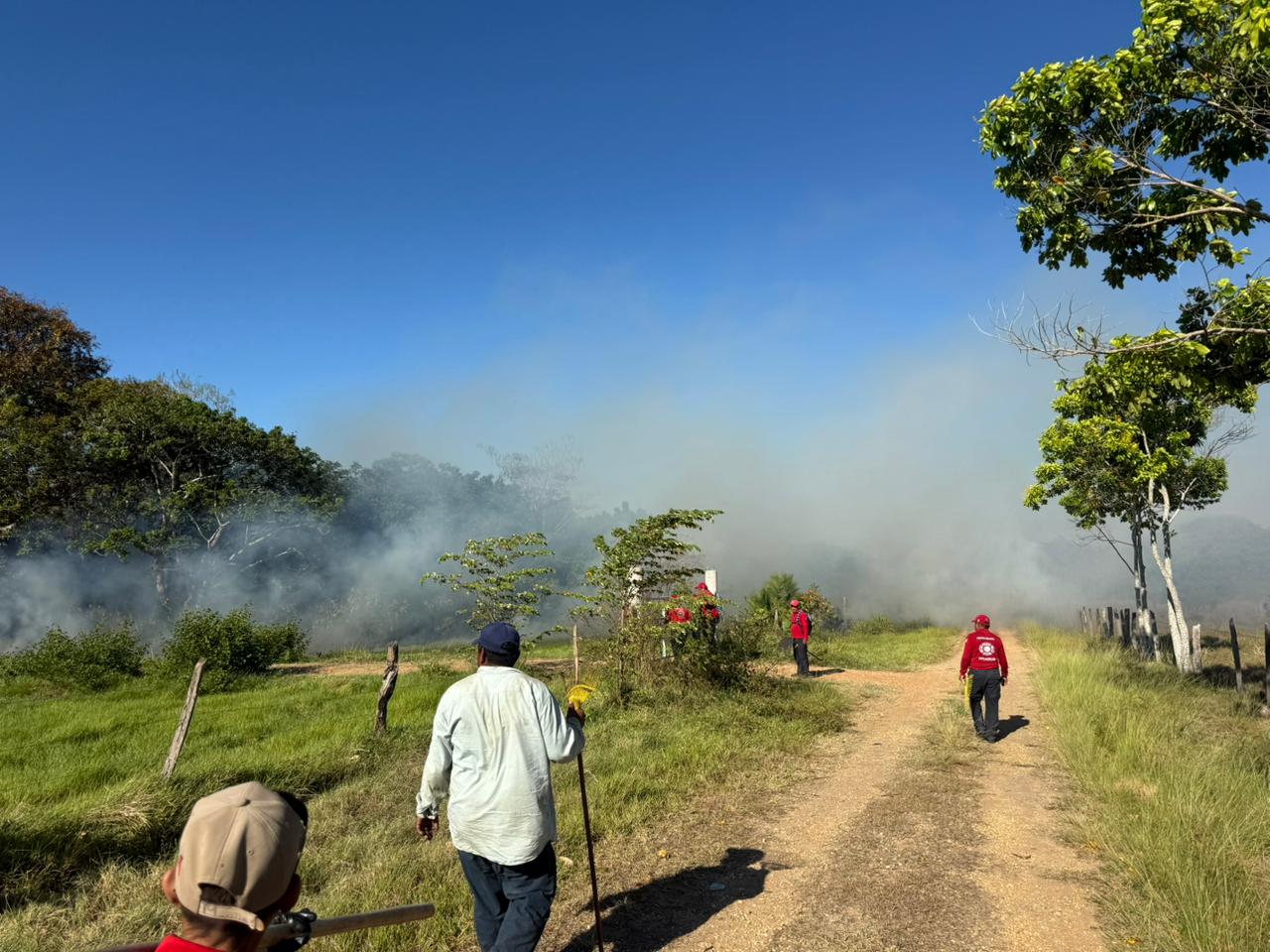 Controlan incendio de pastizales en rancho de Balancán tras intensa jornada de combate
