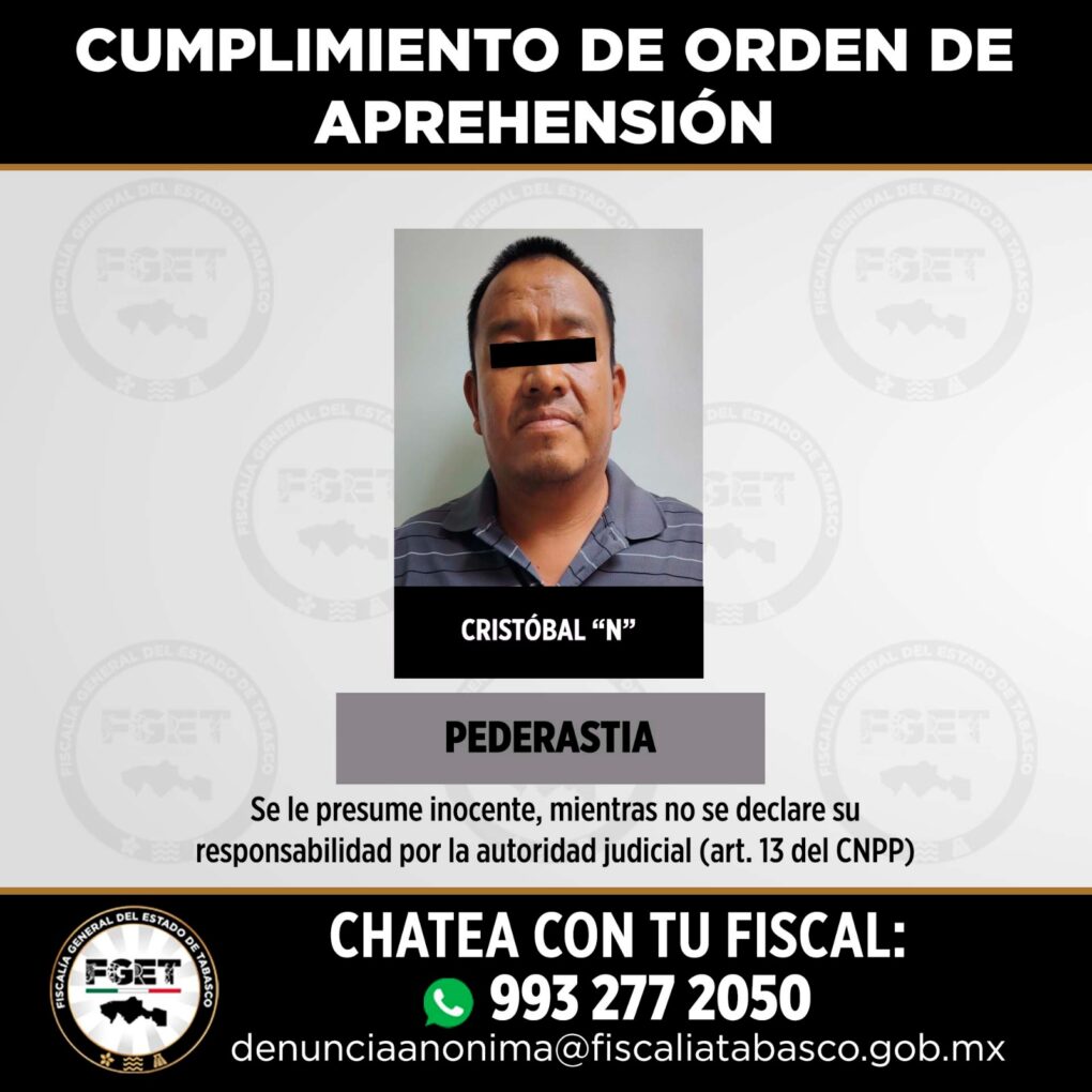 Detienen en Villahermosa a presunto responsable de pederastia; denuncia anónima permitió proteger a una menor