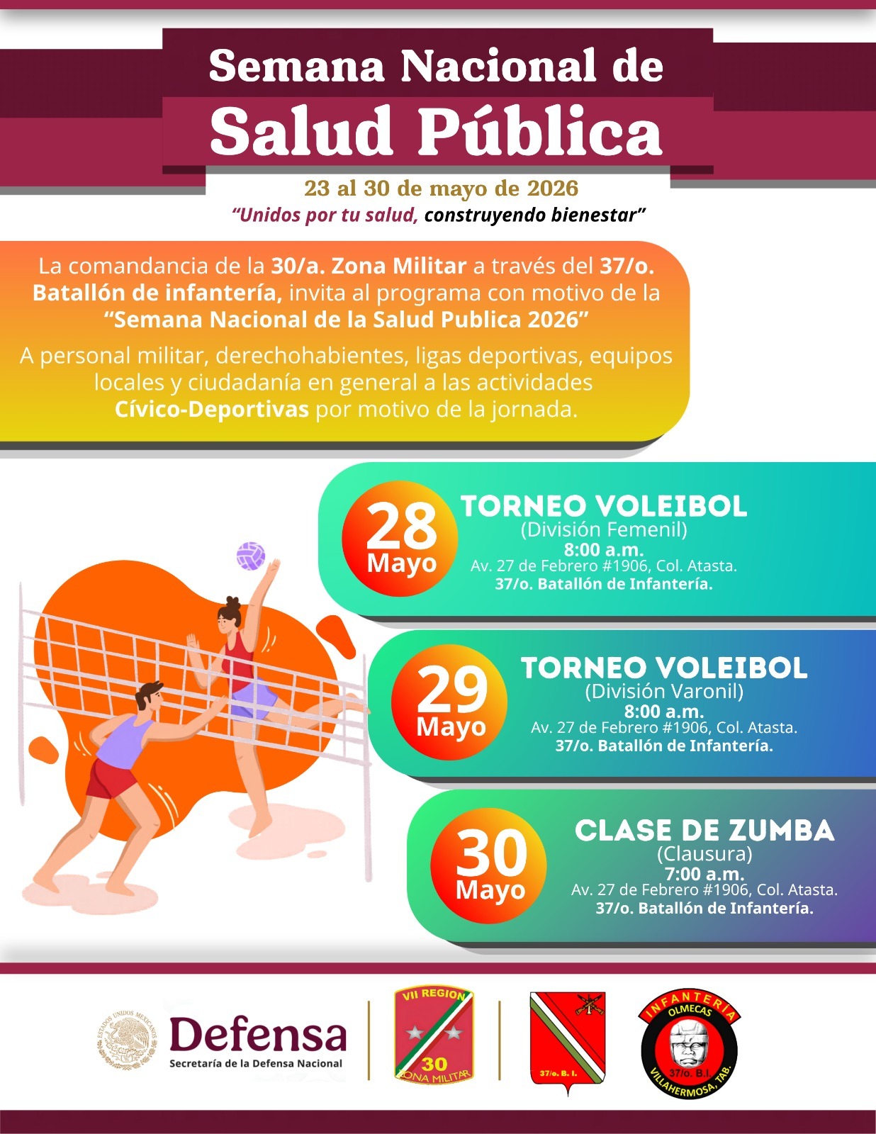 Invita 30 Zona Militar a participar en gran clase de zumba para promover estilos de vida saludables