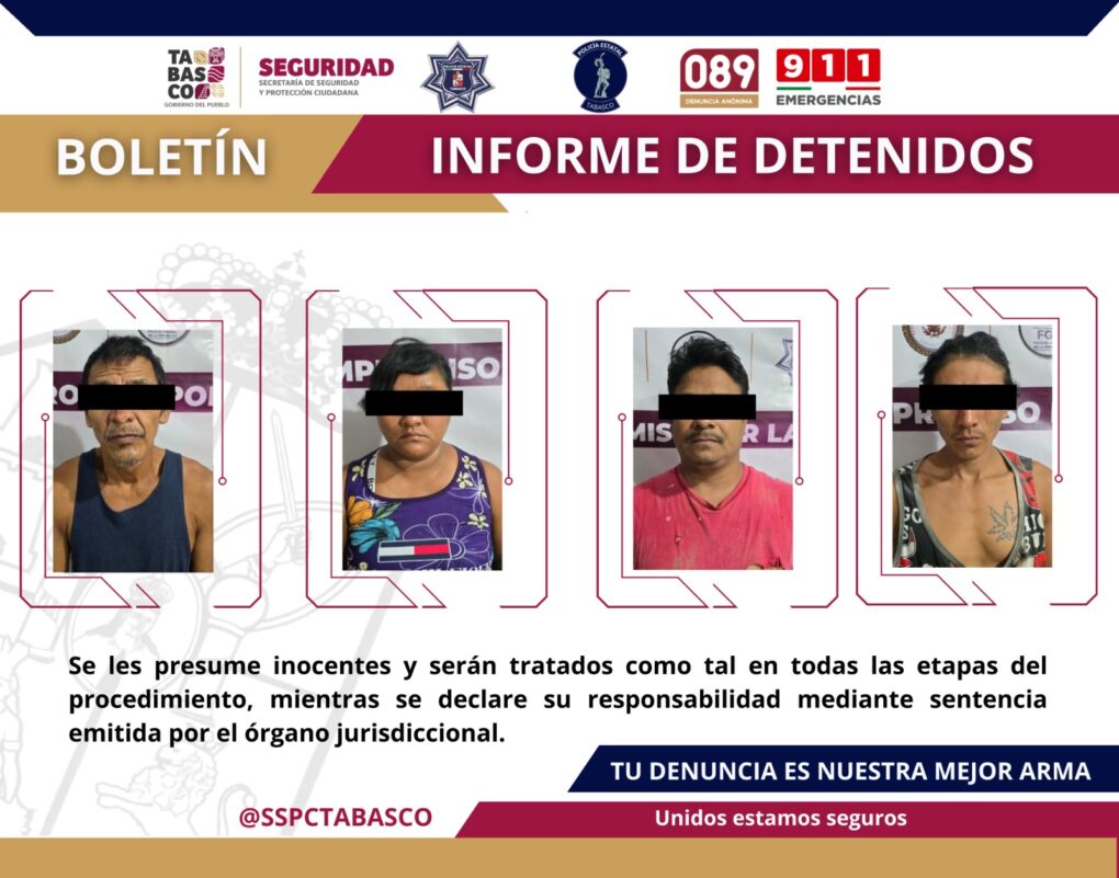 Caen en Centro cuatro delincuentes en operativo contra el delito; aseguran droga y vehículo robado