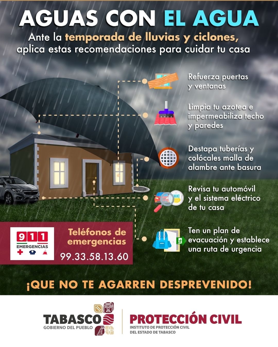 Alertan por lluvias fuertes en Tabasco; comunidades vulnerables mantienen vigilancia preventiva