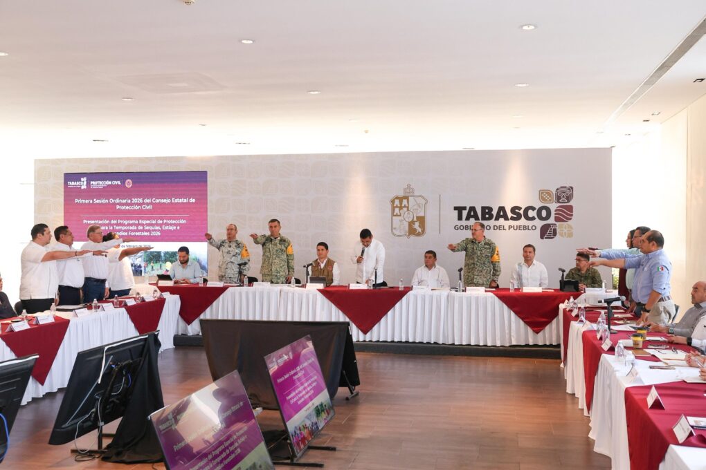 Tabasco listo ante emergencias; encabeza Javier May Primera Sesión Ordinaria 2026 del Consejo Estatal de Protección Civil